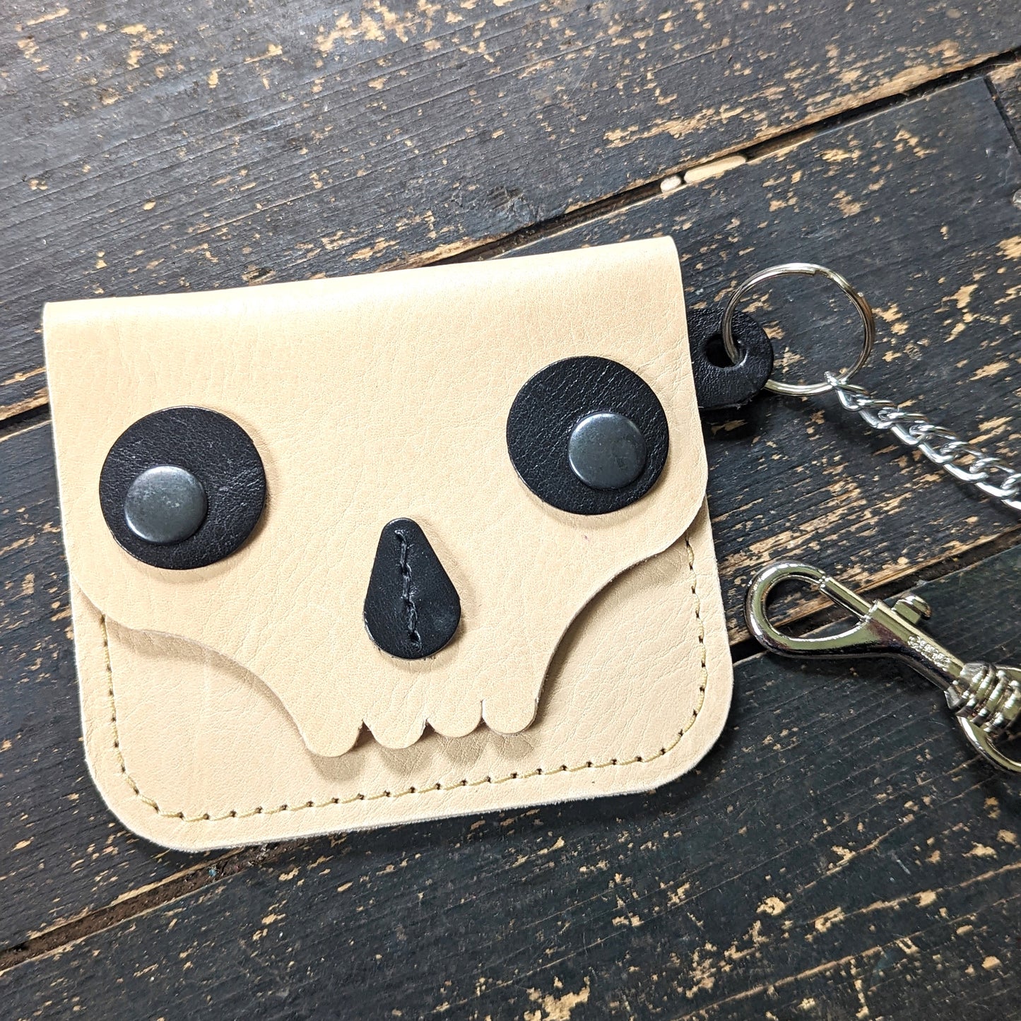 Scary Skull Simple Wallet with Biker Chain