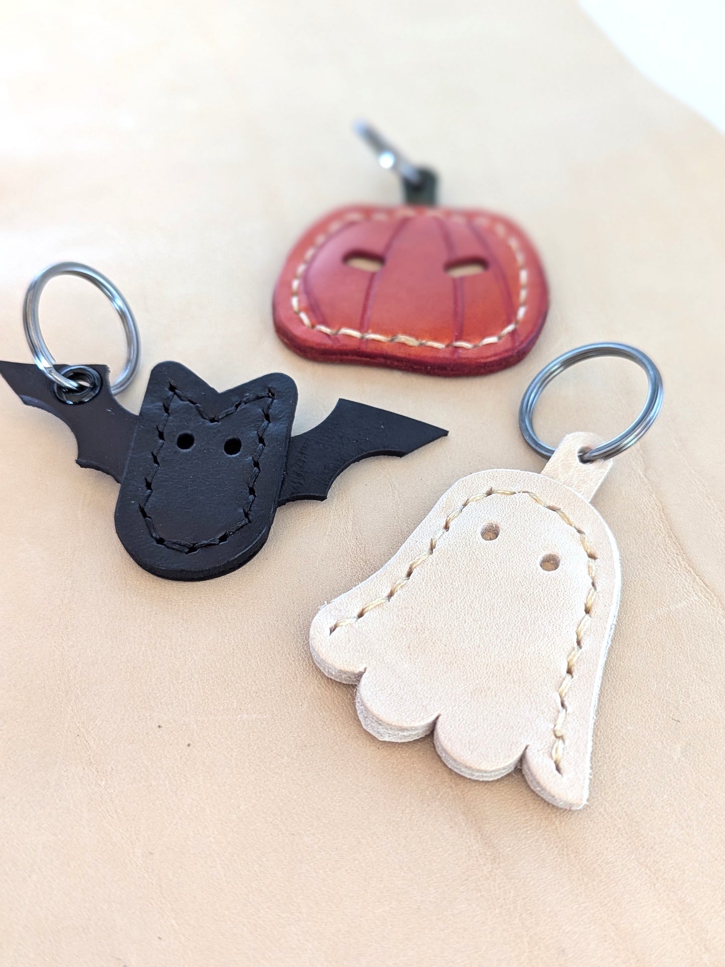 HalloweenLeather Keyrings - Ghost, Bat & Pumpkin